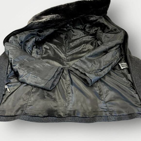 Collection By Gallery Wool Blend Zip Up Peacoat Faux Fur Collar Size L Dark Gray - Picture 13 of 16